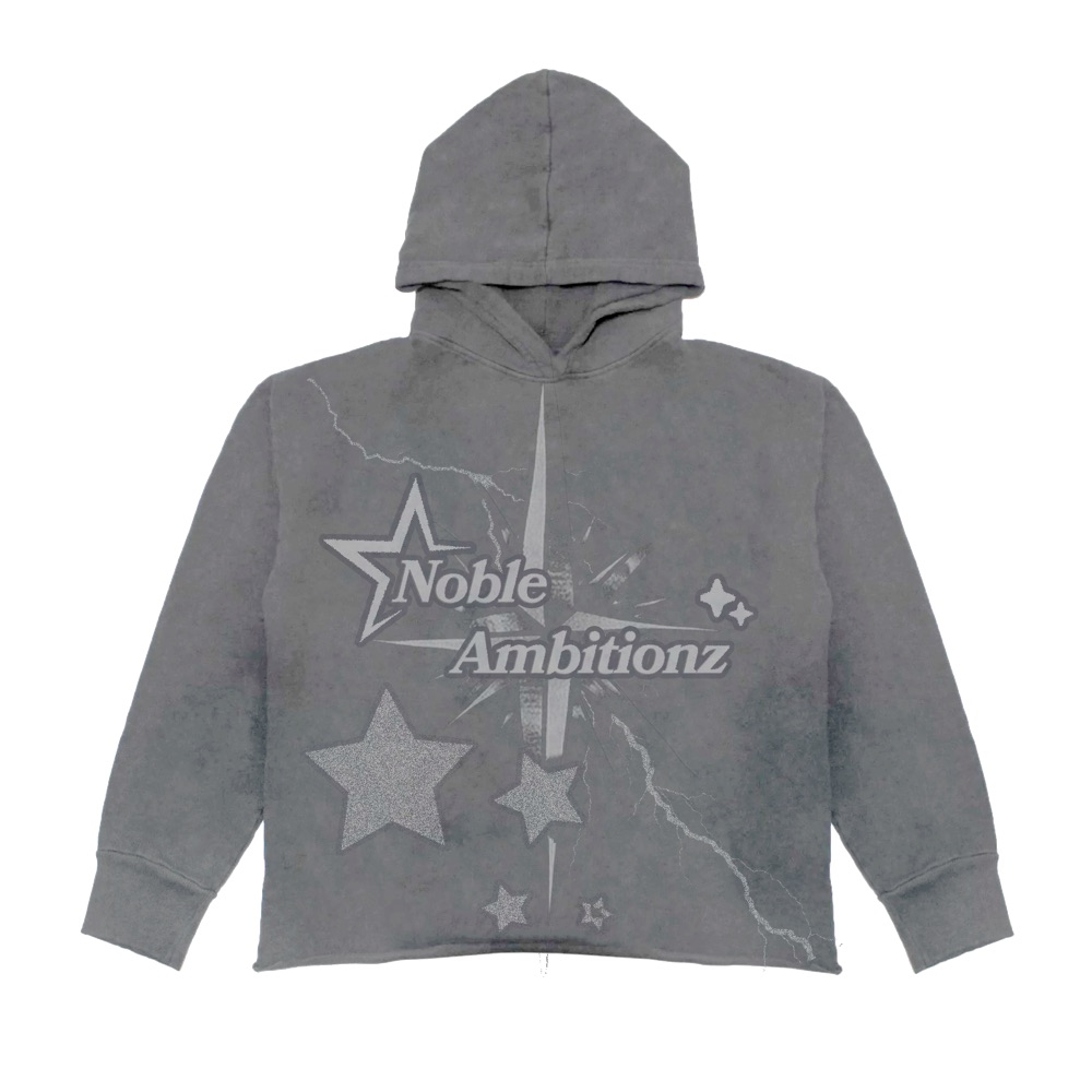 Gray Noble Ambitionz V2 cropped hoodie — silver star and lightning