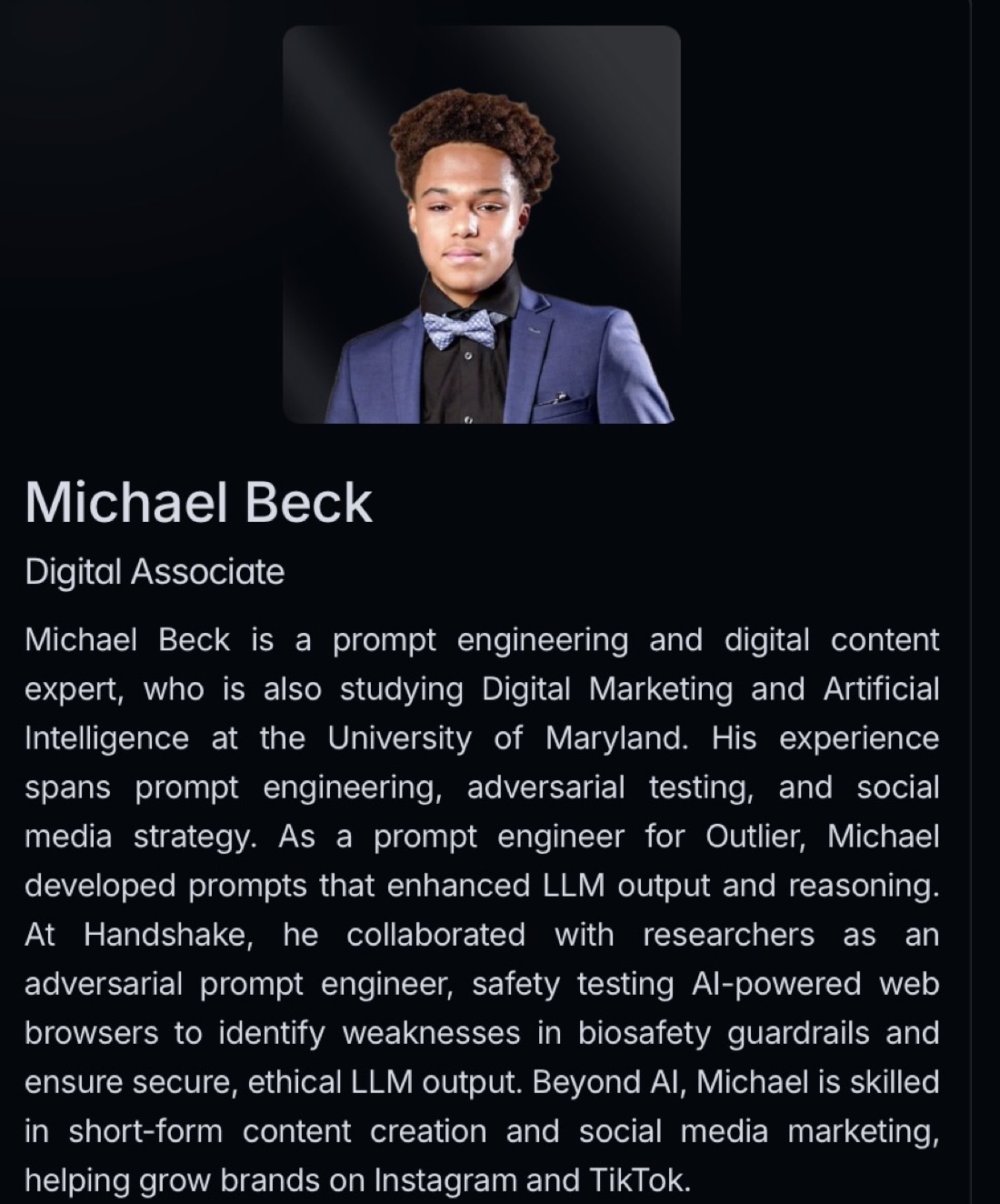 Michael Beck listed as Digital Associate on the official ARGUS AI website