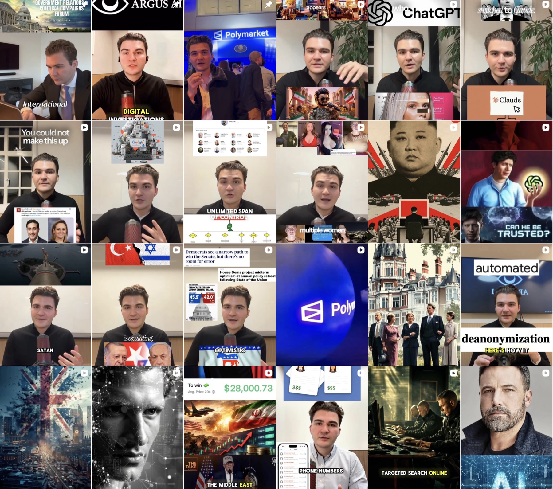 Grid of 30+ short-form videos produced for ARGUS AI
