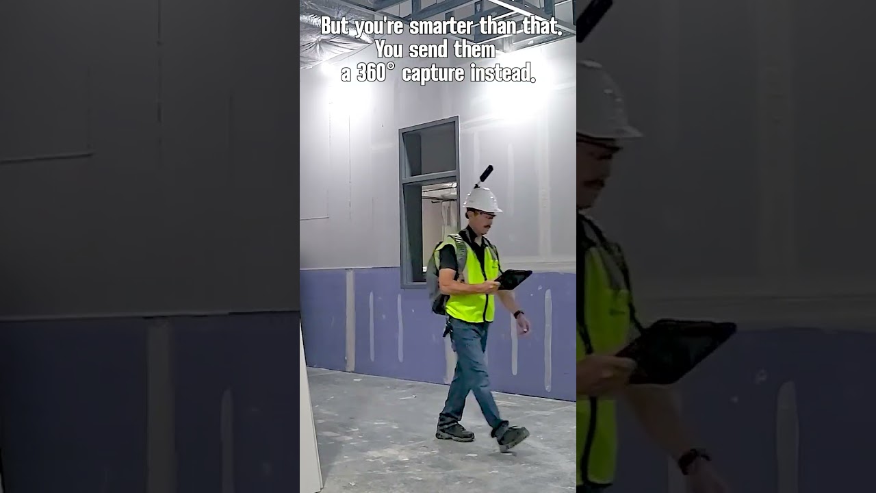 Field engineer using tablet-based 360° capture on drywall floor