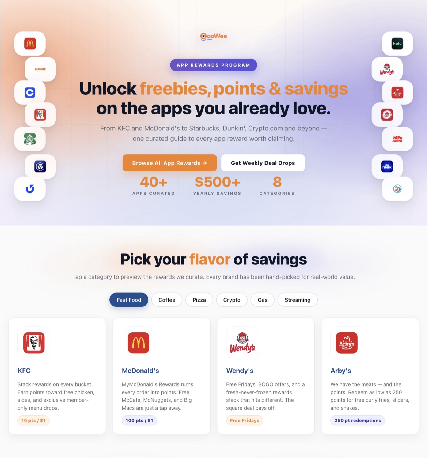 OooWee Deals app rewards funnel landing page